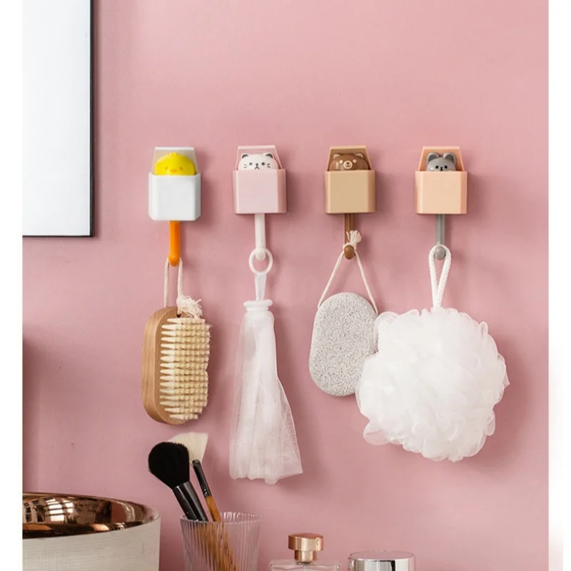 Cute Cat Wall Hooks Self Adhesive Bedroom Door Hangers Keys Towel Umbrella Coat Holder Rack Animal Home Bathroom Decoration Hook