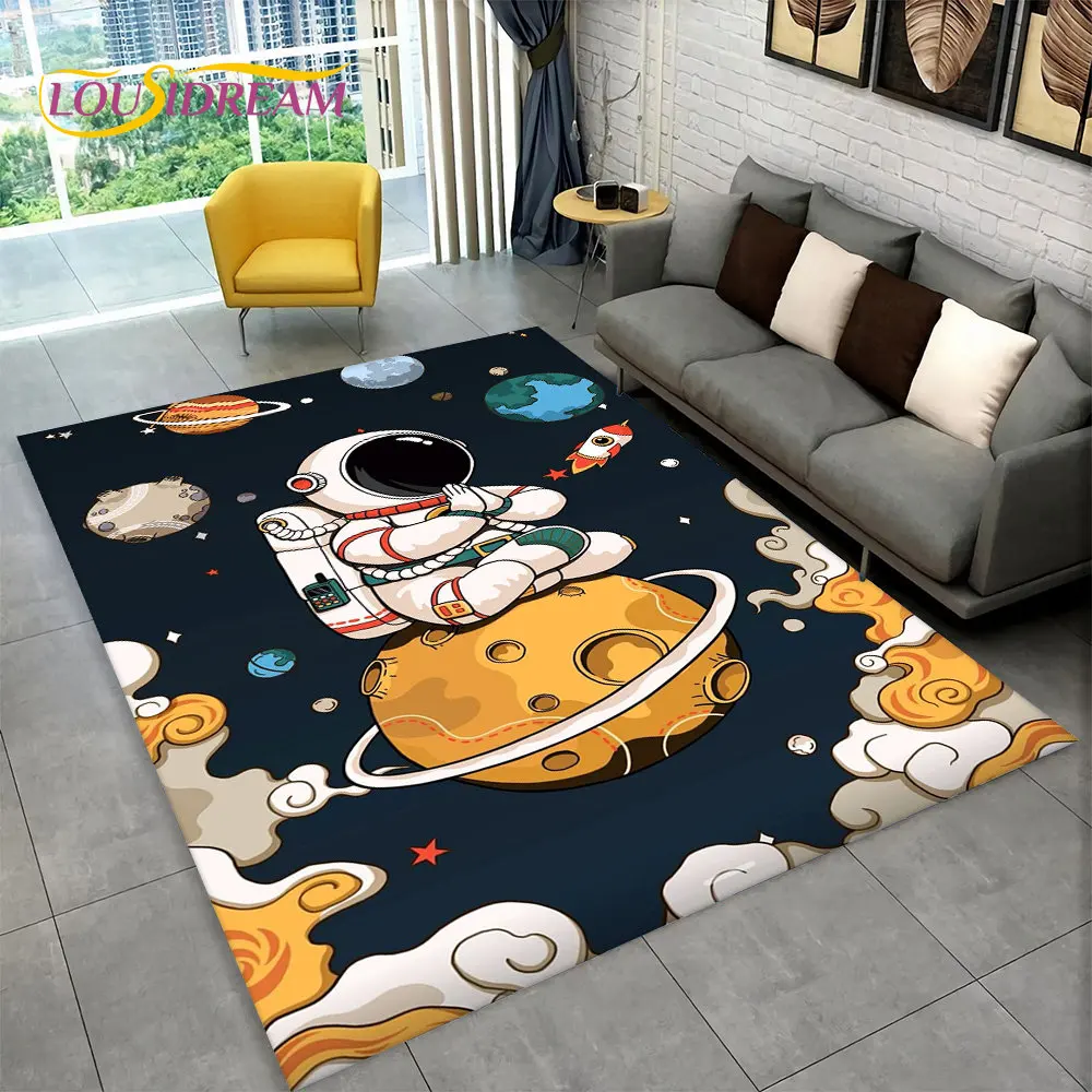 

3D Astronaut Space Cartoon Area Rug,Carpet Rug for Home Living Room Children's Bedroom Sofa Doormat Decor,Kid Non-slip Floor Mat