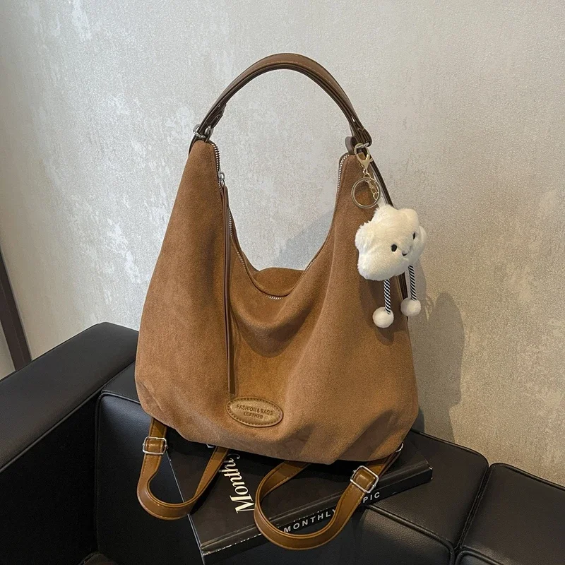 

Suede Large Capacity Tote Bag for Women 2024 New Autumn and Winter Retro Versatile Shoulder Bag Multifunctional Crossbody Пакет