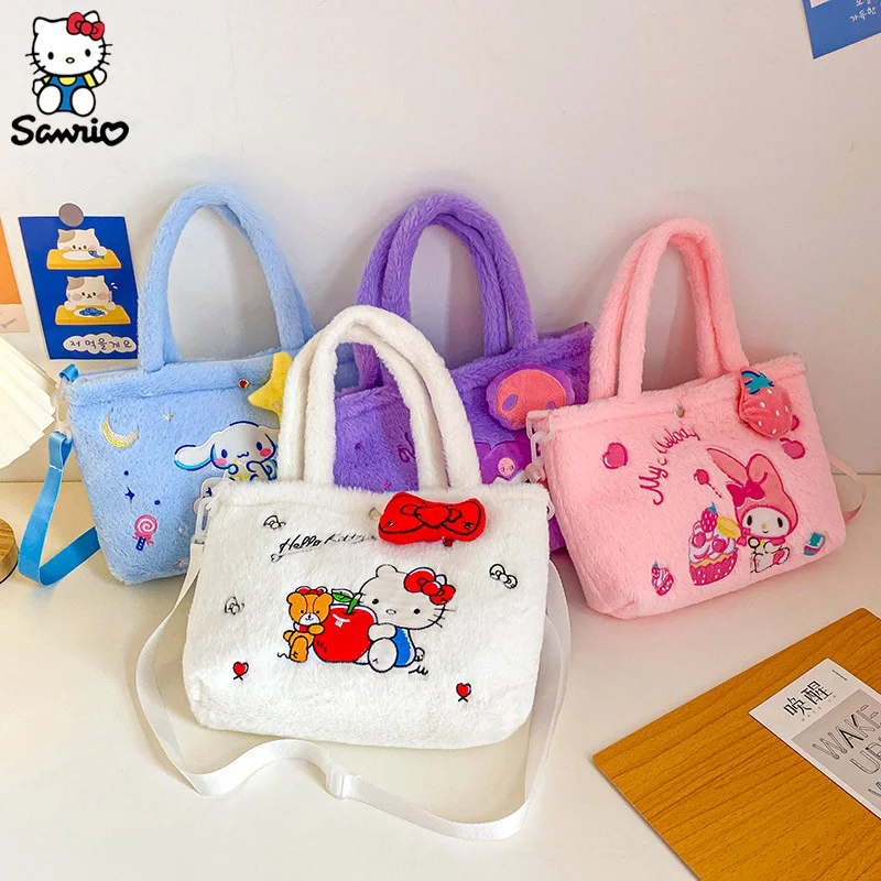 Kawaii Sanrio Plush Bag Cinnamoroll My Melody Shoulder Bag Children Backpack Kuromi Hello Kitty Handbag Plushies Kids Gifts Toys