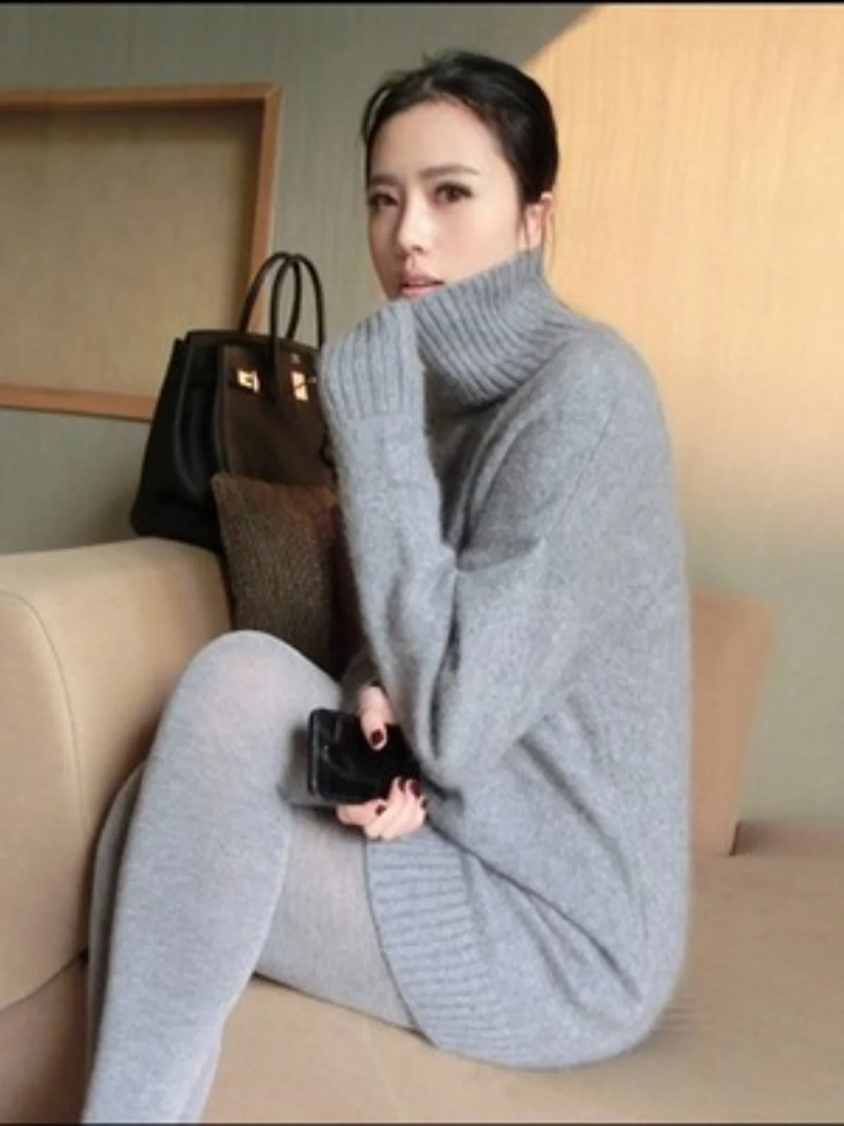 Осенне-зимний новый кашемировый свитер с высоким воротником, женский пуловер, длинная свободная трикотажная рубашка большого размера с подкладкой