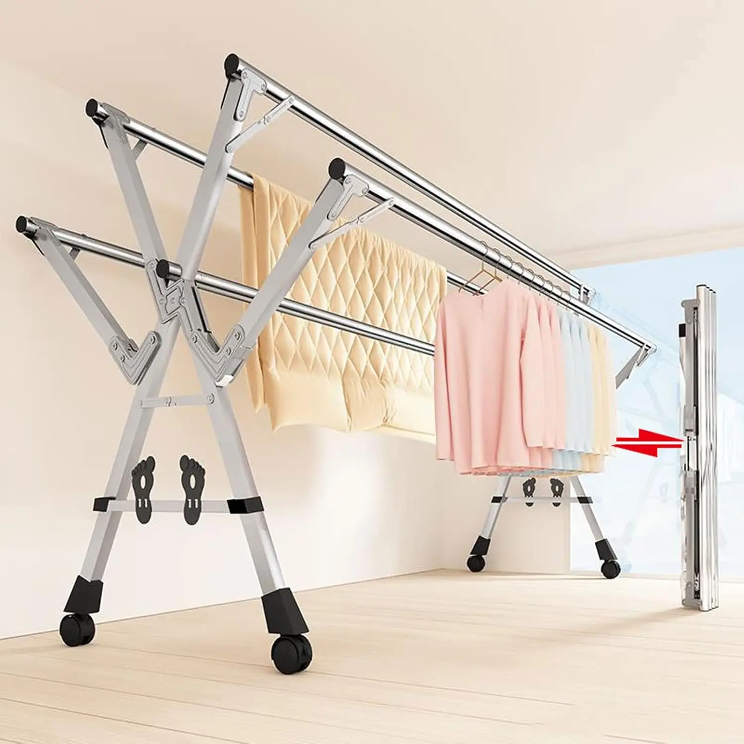 Clothes Drying Rack Folding Indoor, Collapsible Laundry Rack for Drying Clothes, Clothes Rack Heavy Duty, Space-Saving Laundry R