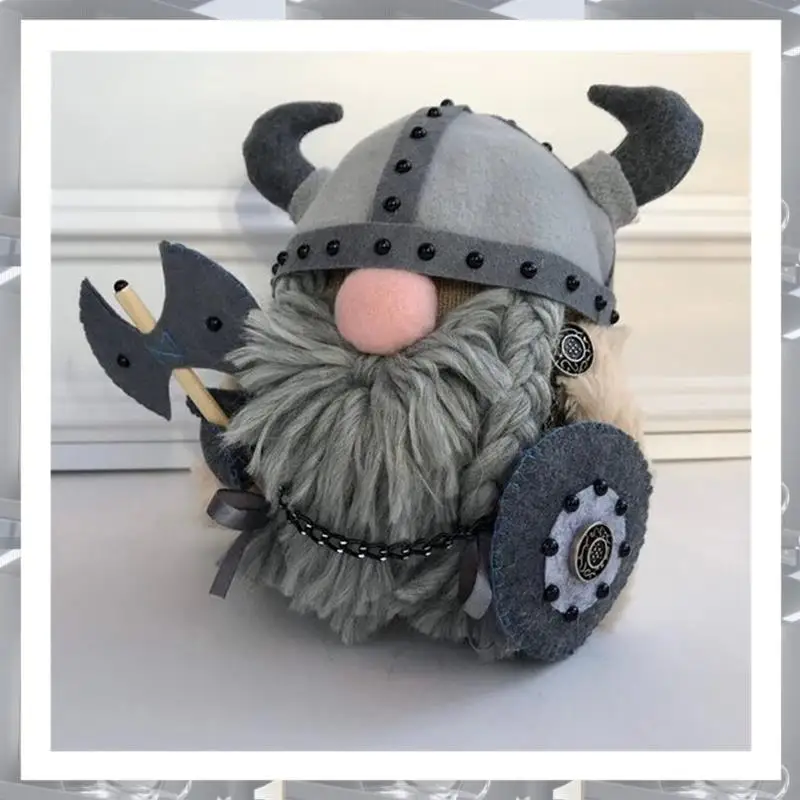 A84F-3PCS Halloween Viking Warrior Gnome  Fall Farmhouse Gnome Plush Decor Indoor Cute Scandinavian Style Gnomes