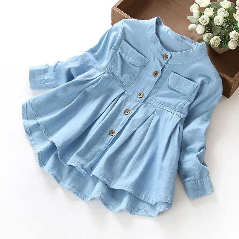 

girls dress 2-10 years teenage girls denim dress kids spring long sleeve A-line dress children baby clothes