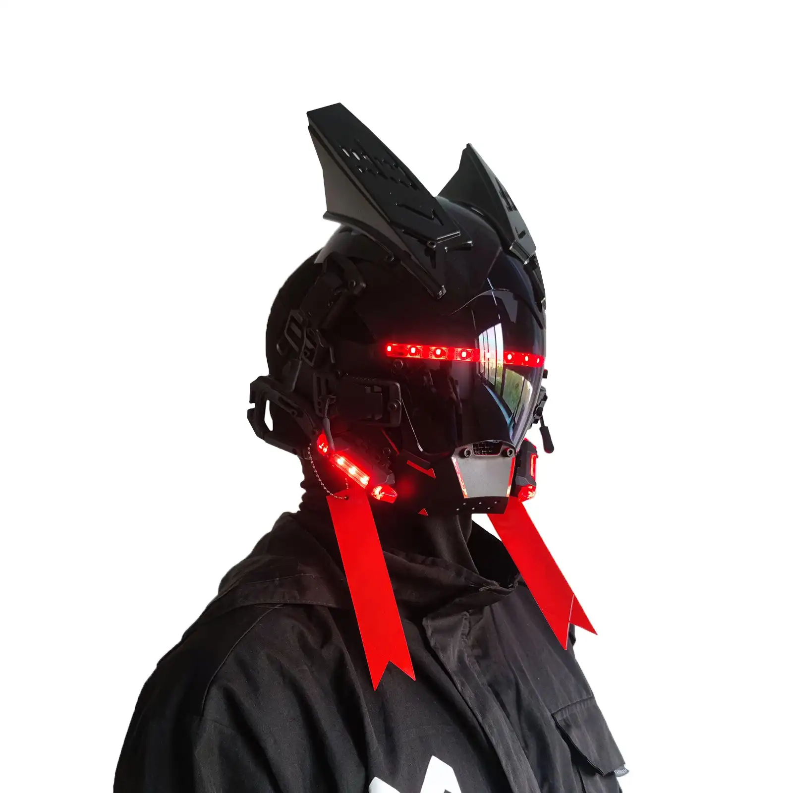 JAUPTO-Capacete Gótico CyberPunk, Capacete Techwear, Tecnologia Cosplay Halloween, Capacete Futurista com Luz LED