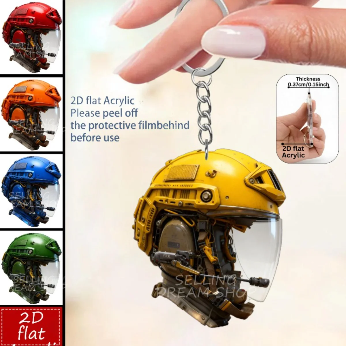 Pilots/Air Force Helmet Keychain,2D Flat Acrylic Pendant,Aviation Themed Ornament,Hanging Decoration for Bags/Festive/Party/Gift