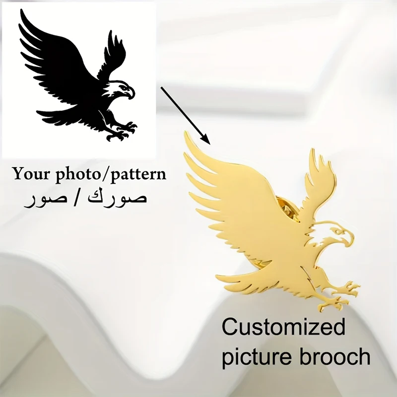 Custom Logo Brooch Personalized Photo Graffiti Badge Company Bar Anniversary Gift 304L Stainless Steel Exquisite Polishing Gift