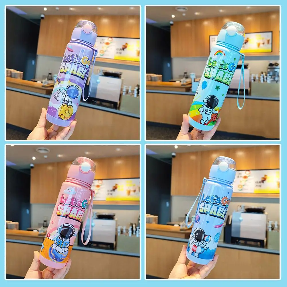 700 Ml High Capacity Cartoon Astronaut Plastic Space Cup Proof Cup Rope Water Portable Cup Outdoor Travel With Leak S P5k3