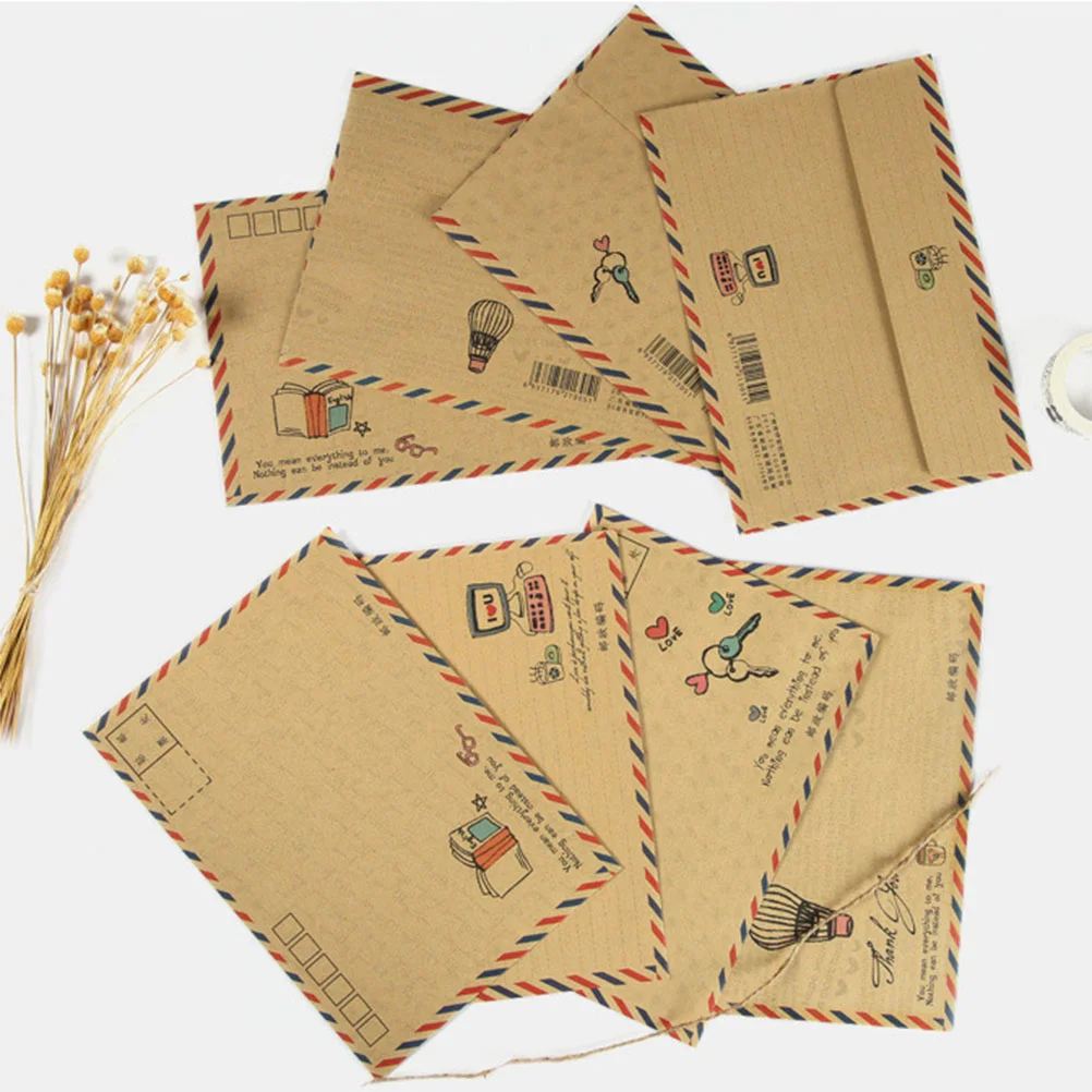 

8Pcs Vintage Kraft Classic Envelopes Air Mail B6 Mini Envelopes Post Photo Letter Gifts Storage Office School Supplies (Random