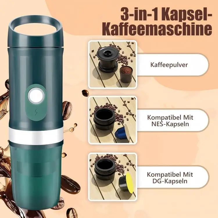 2-in-1 Mini Espresso Coffee Machine Portable Handheld Self-Heating Capsule Coffee Maker Automatic Travel Coffee Maker