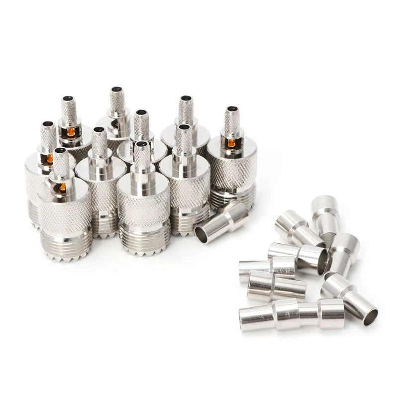 96BA 10 Sets UHF Weibliche SO239 Crimp RF Stecker Koaxial Adapter Für RG58 RG142 – Detail 1