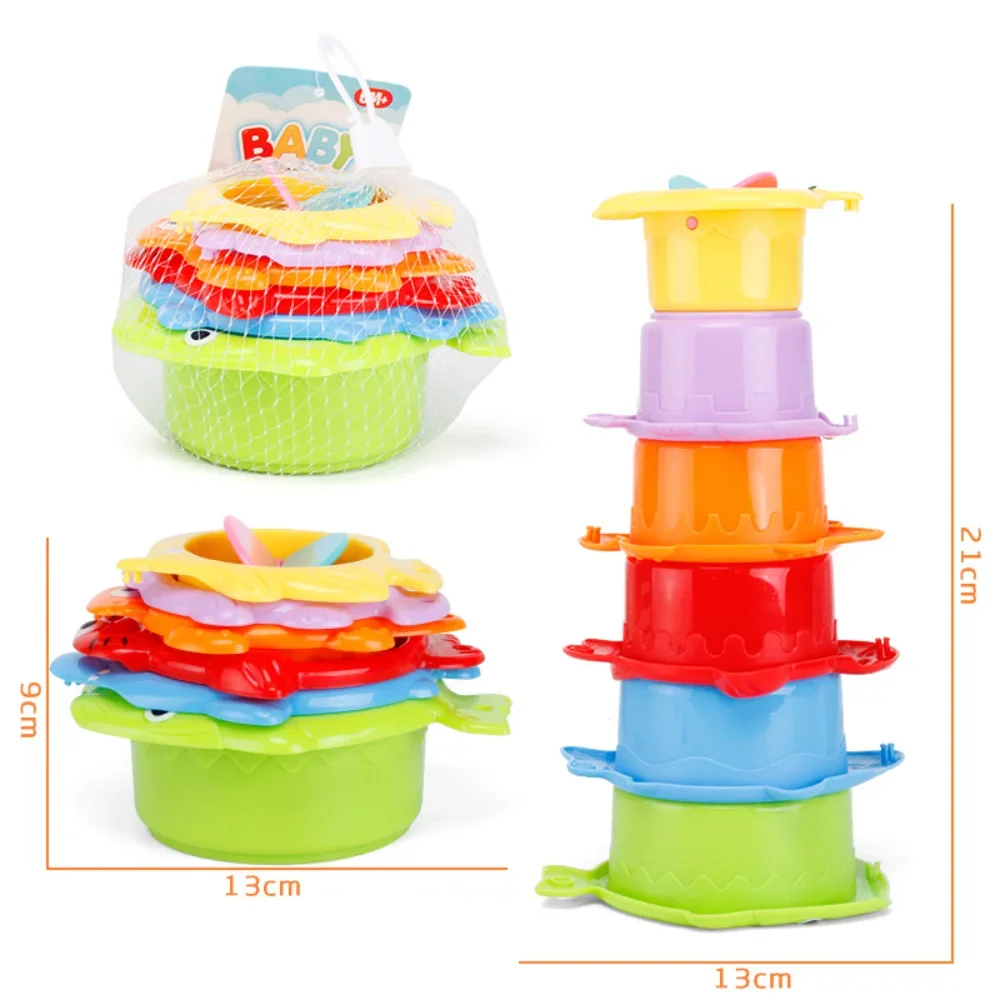 Juguete de baño para bebé, taza apilable, juguetes para niños pequeños, torre apilable de océano, bañera, juego de agua, juguetes de playa, juguete educativo, regalos para niños, 6 uds.