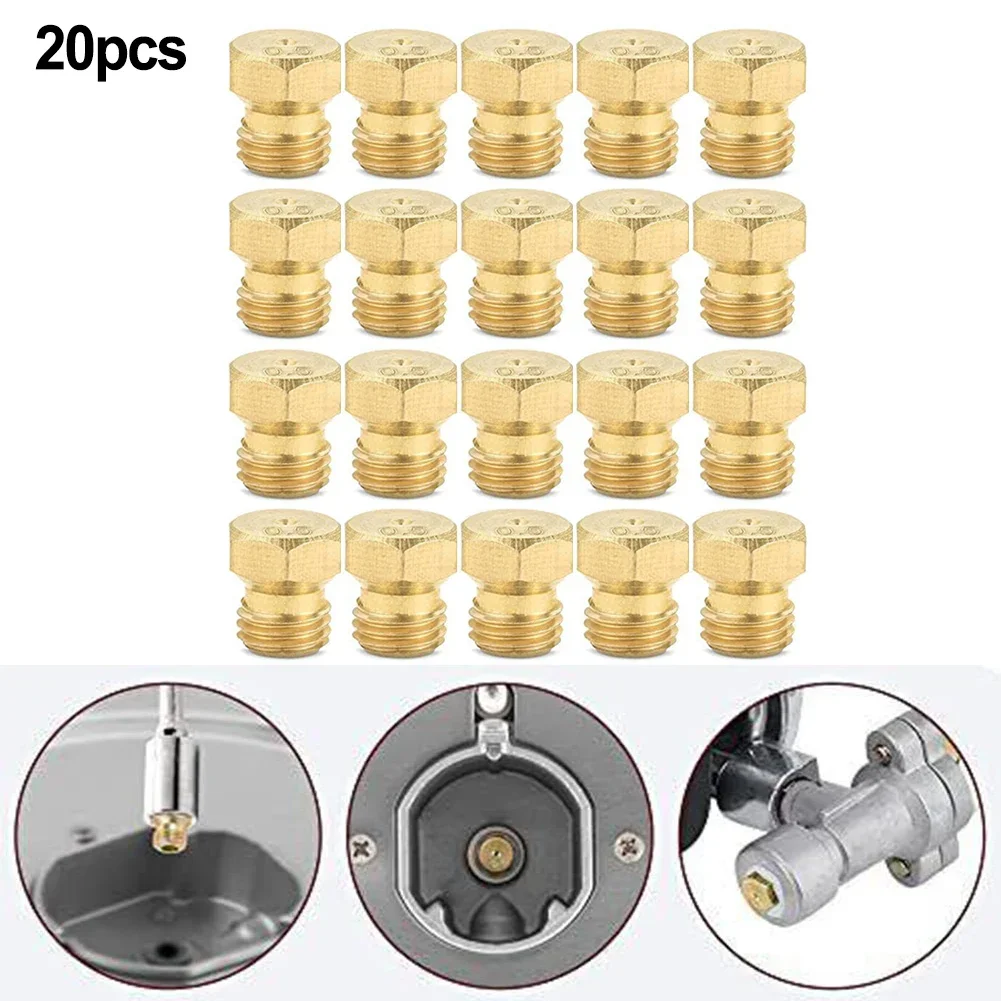 20 قطعة مجموعة تحويل فتحة فرن الموقد ، LP البروبان موقد غاز طبيعي فوهة نفاثة M6x0.75mm موضوع رذاذ الغاز تلميح 0.5 مللي متر