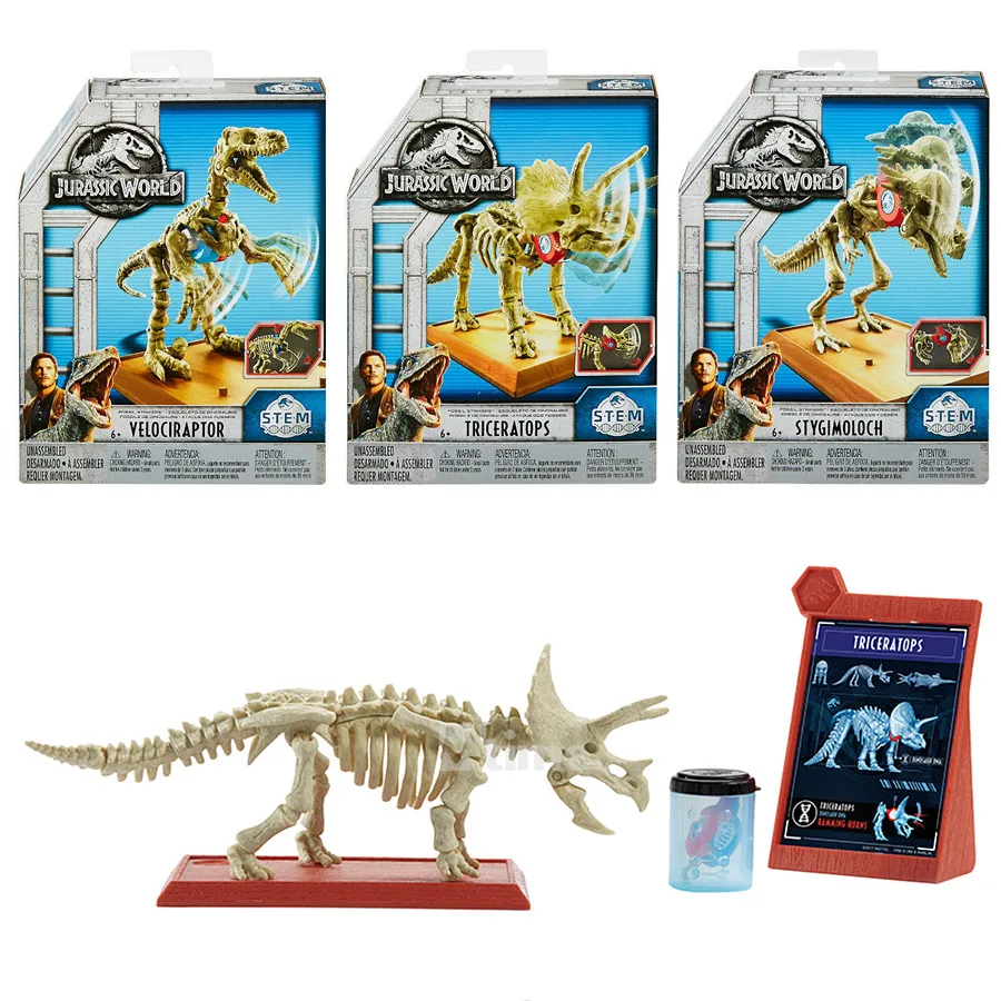 

Jurassic World Fossil Strikers Velociraptor Triceratops Stygimoloch Dinosaur Model Skeleton Assembly Children Educational Toys