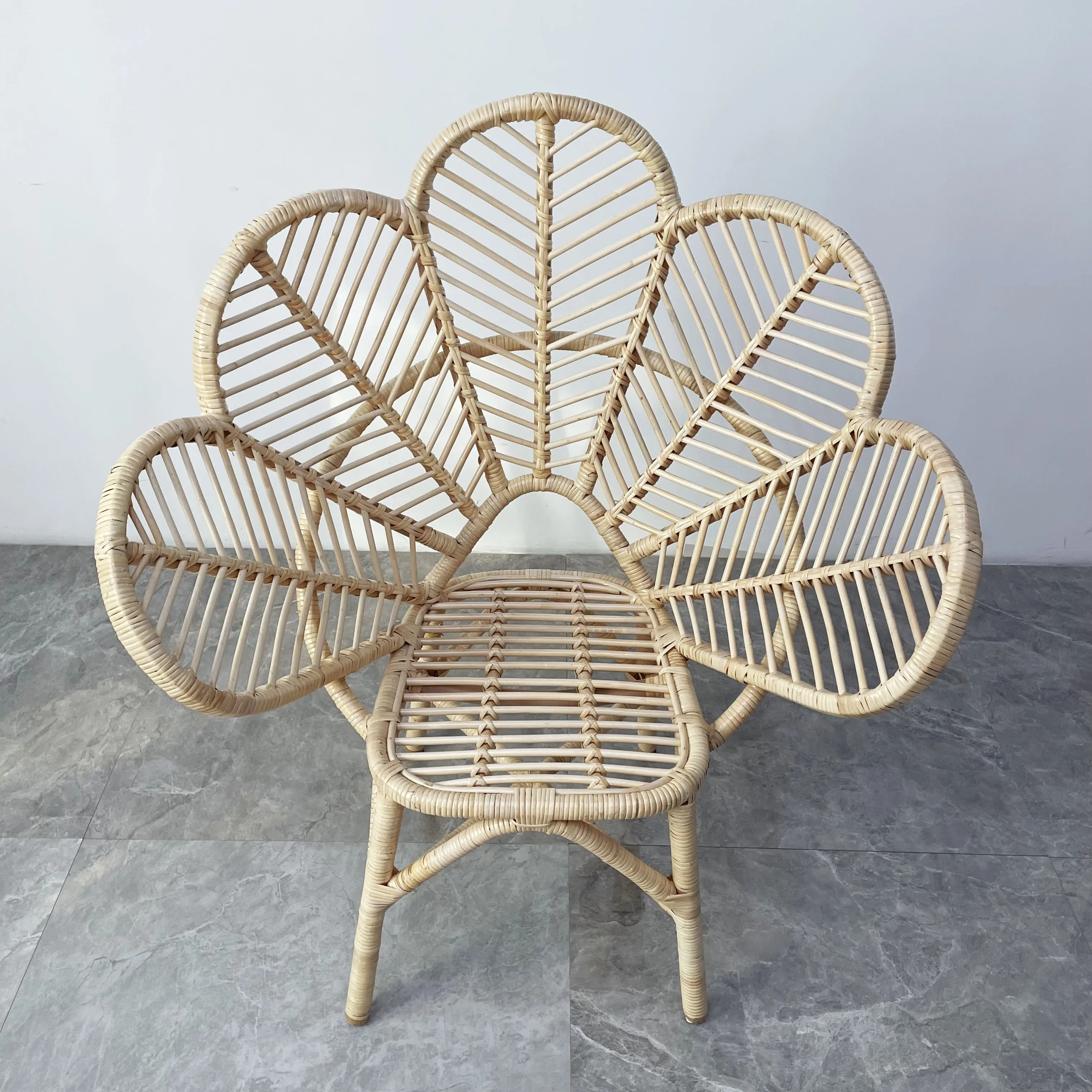 ◌◕ High Quality Hand-woven Natural Rattan Living Room Balcony Petal Shaped Leisure Chair