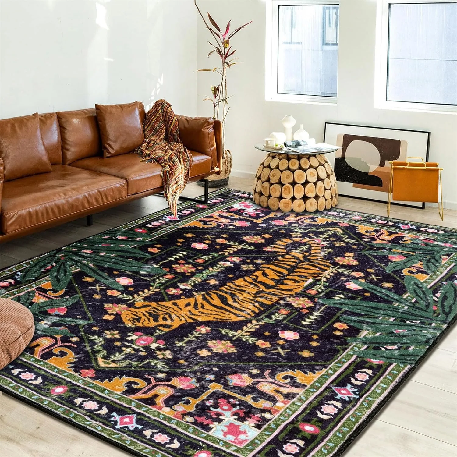 

Living Room Carpet Tiger Animal Decorate Bedroom Bedside Mat Foldable Machine Washable Leisure Area Non-slip Rug Alfombra 주방 카펫