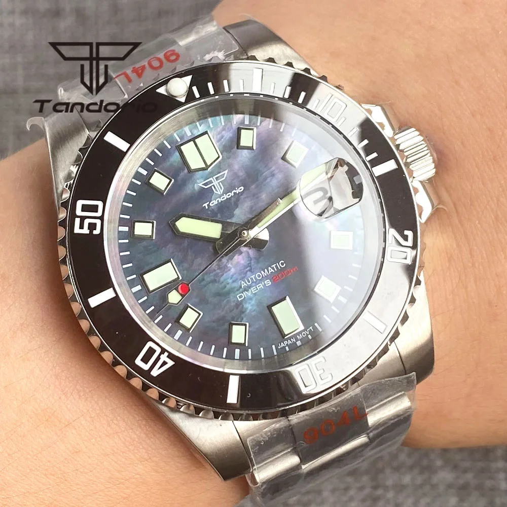 

Tandorio 40mm NH35A 200M Automatic Dive Men's Wristwatch MOP Shell Dial Auto Date Sapphire Glass 120 Clicks Rotating Bezel