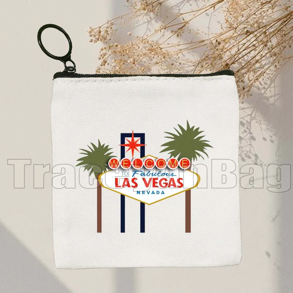 أمريكان نيويورك رائع لاس فيغاس مدينة نيفادا الملونة لطيف هدية قماش محفظة نسائية للعملات المعدنية حقيبة صغيرة مربعة مفتاح حافظة للبطاقات محفظة الحقيبة