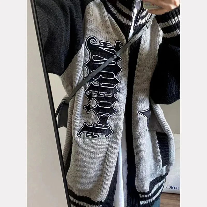 

Мужской вязаный кардиган свободного кроя в корейском стиле, осенне-зимний, больших размеров, 8 кг, с принтом, повседневный свитер, полиэстер