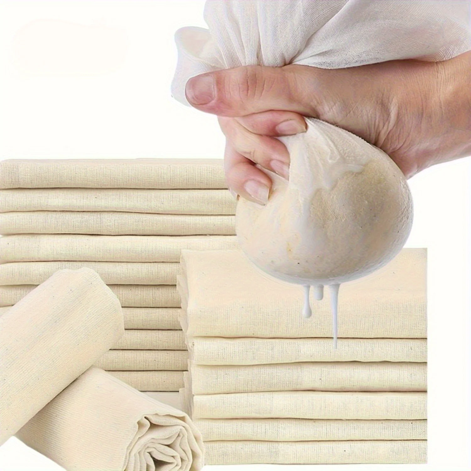 2pcs Unbleached Cheese Cloths, 19×19in Reusable Hemmed Gauze, Food Safe for Cooking Baking Cheesemaking Straining Herbs