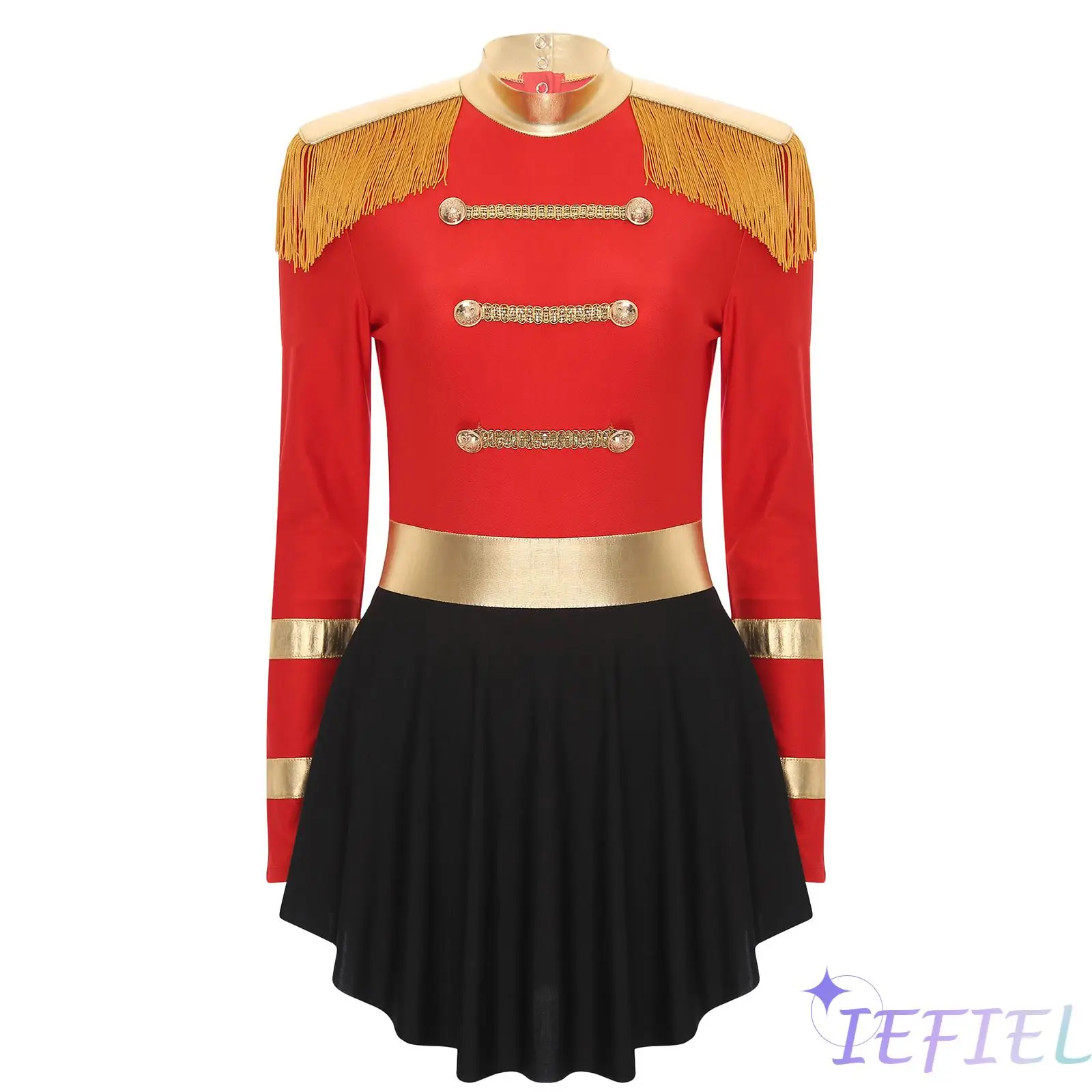 

Women Cosplay Costume Circus Ringmaster Dresses Long Sleeve Fringed Shoulder Leotard Dress Carnival Party Halloween Dress Up