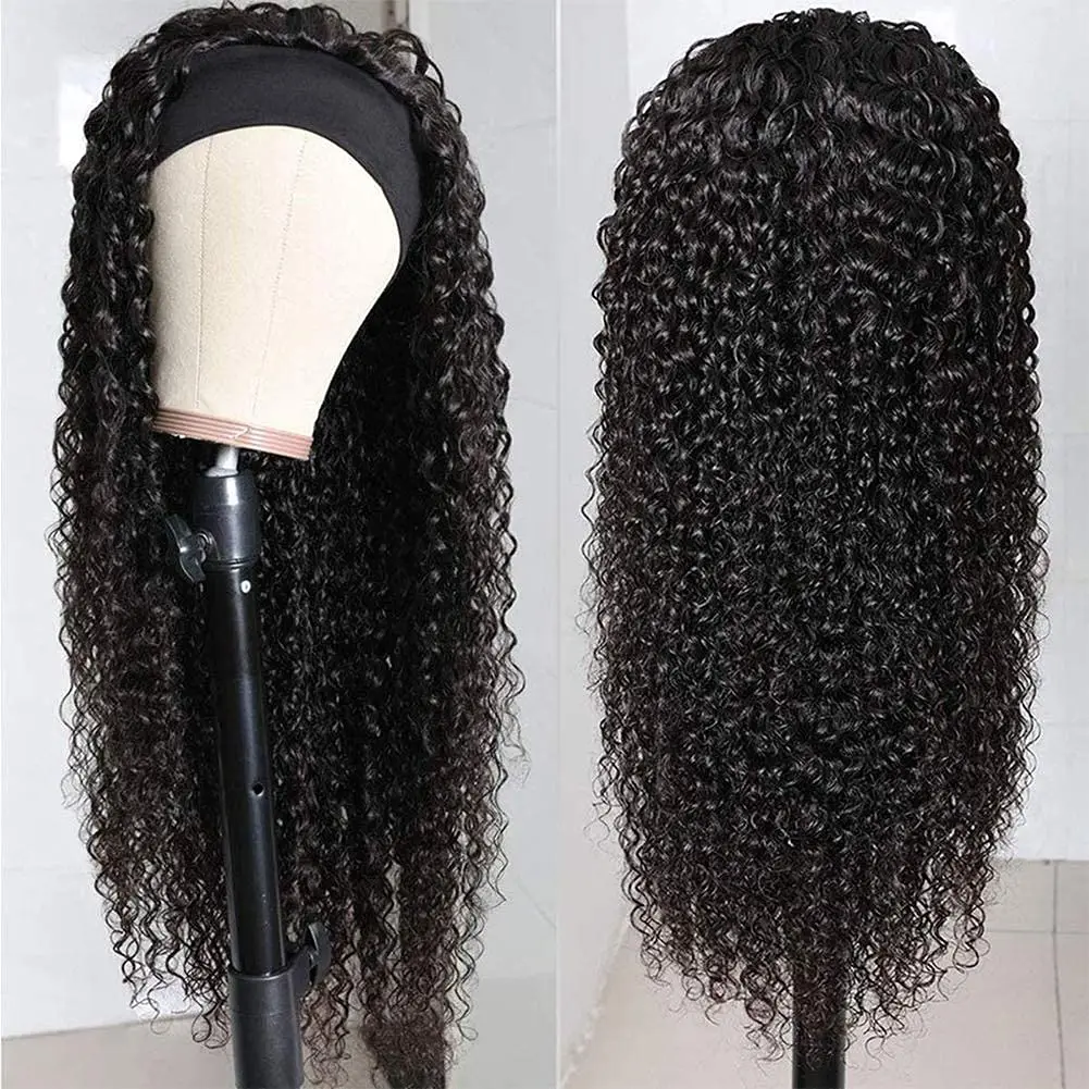 Headband Wig Human Hair Deep Wave Machine Made for Black Women Peruvian 180% Density Human Hair Wigs Natural Color