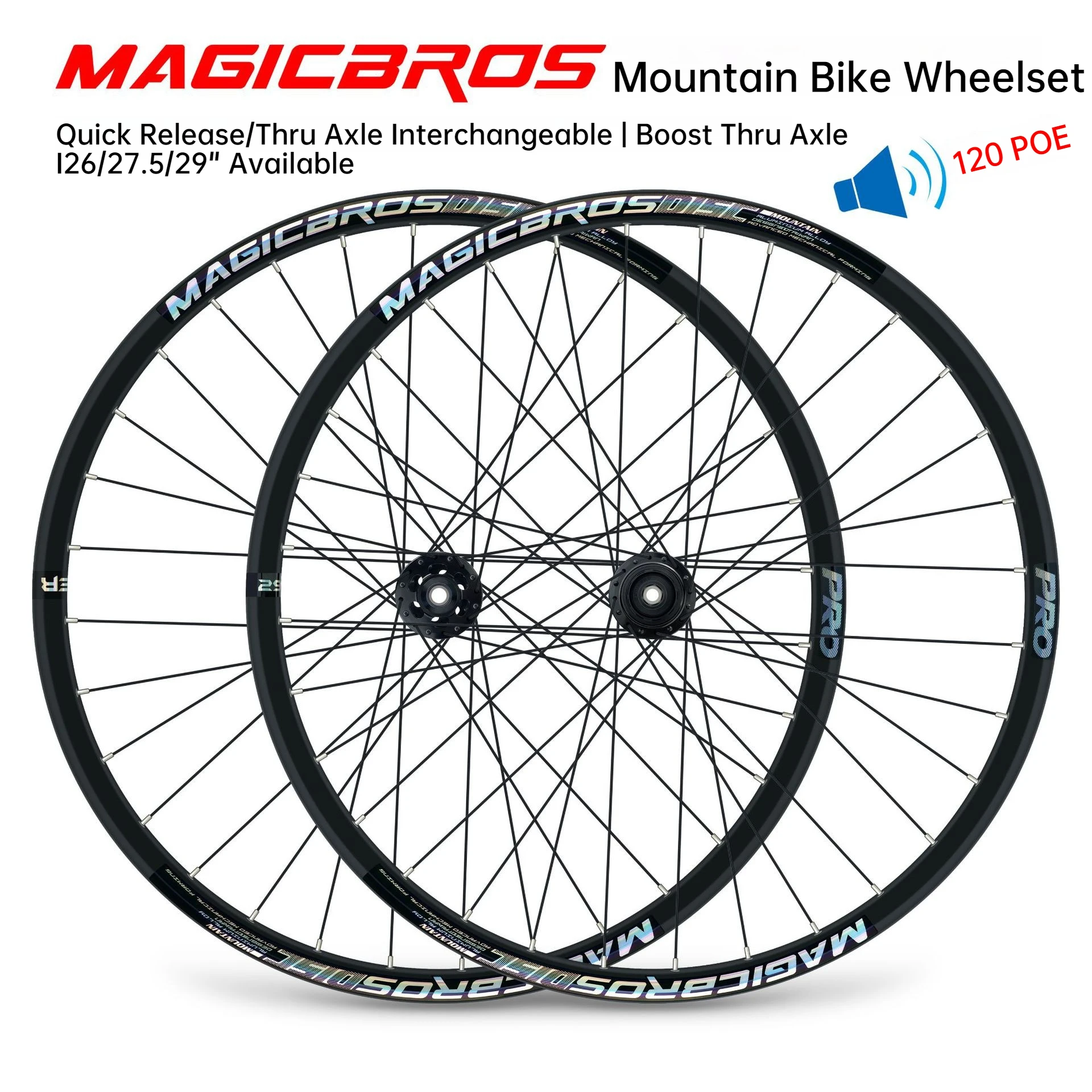 

Колесный комплект для горного велосипеда 26/27.5/29 дюймов, дисковый тормоз, 4 подшипника, ступица с 120 звуками при вращении, 32H, быстросъемный/с осью, легкий вес