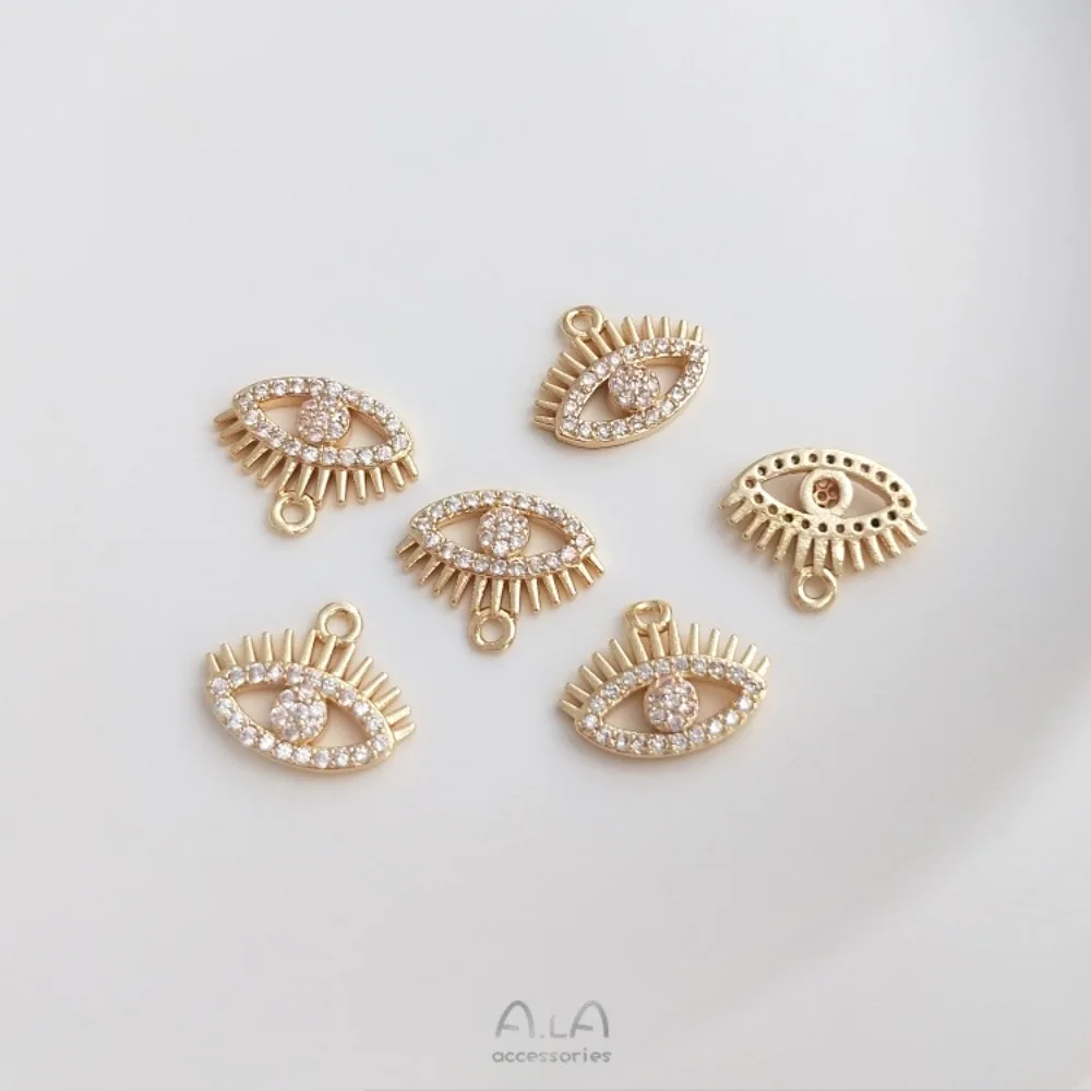 1 Uds. De dijes de cobre de Color dorado de 14K, colgante de ojo de circón en miniatura, accesorios hechos a mano, pulsera, collar, oreja