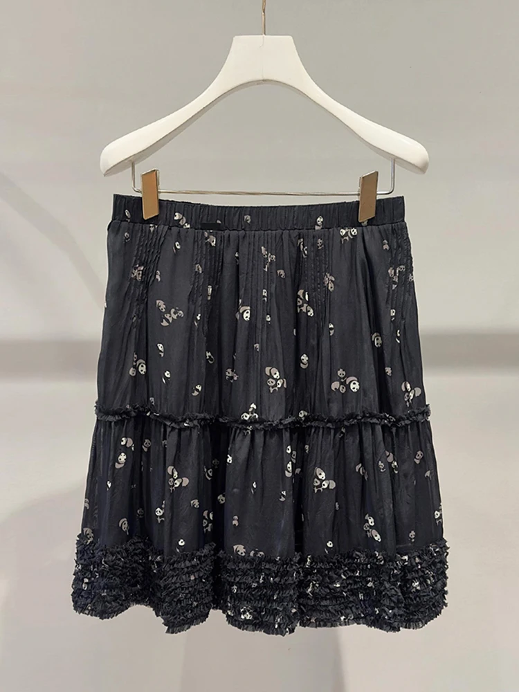 

Юбка миди с высокой талией и эластичным поясом, А-силуэт, с мультяшным принтом, для повседневной носки, для молодых женщин