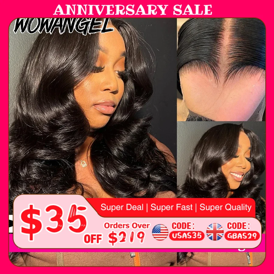 WOWANGEL 34in 5x5 HD Lace Closure Wigs 250% Body Wave Glueless Wigs Human Hair Ready To Wear Skins Melted Remy Brazilian Hair