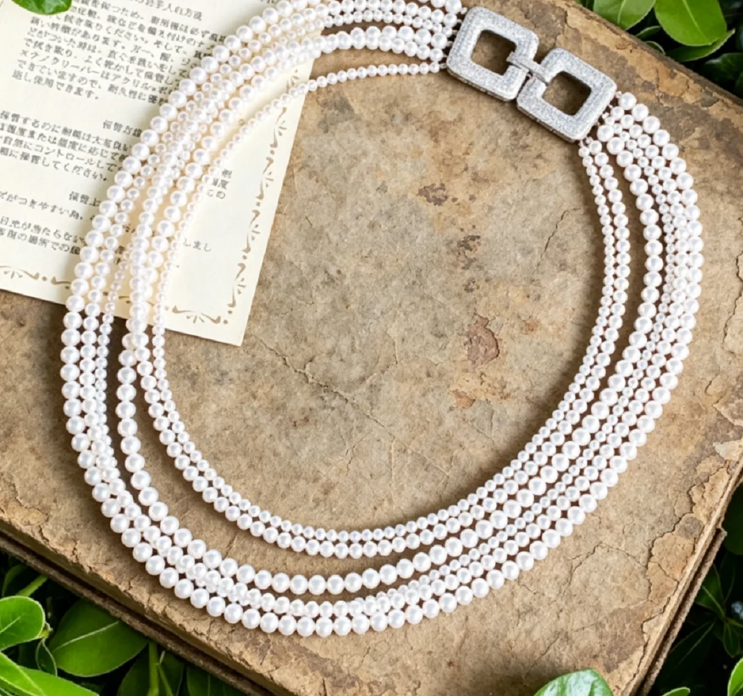 6 Rows/Newly Designed AAAA4-5mm+5-6mm+8-9mm Natural Japanese White Pearl Necklace 16-21 inch/Supports Customized Sizes