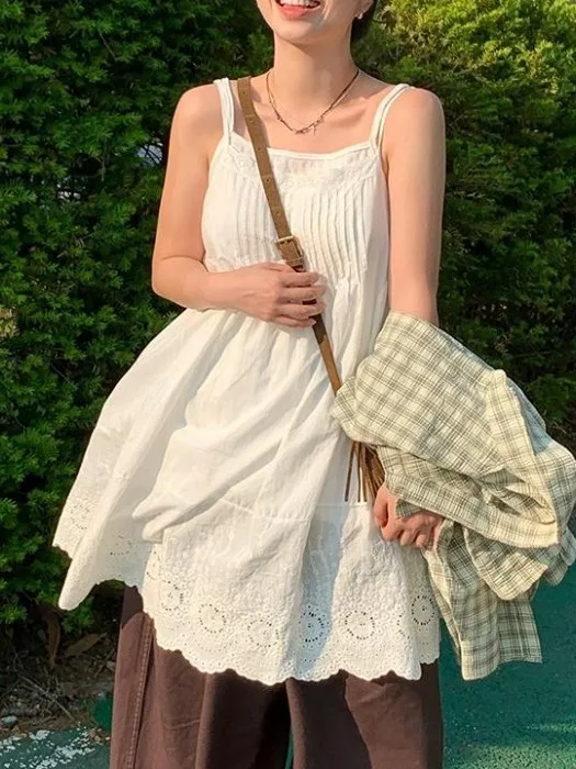 

Retro Heavy Embroidery Floral Print Strap Dr Women's Summer New Sle Layered Pleated ort Skirt Cotton 00% Dr