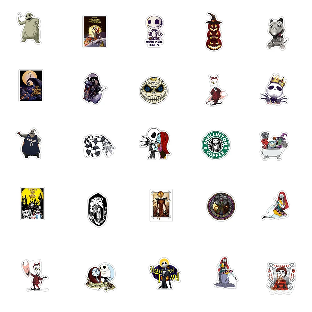 Pegatinas de Disney pesadilla antes de Navidad, pegatinas de Halloween para diario, portátil, equipaje, monopatín, calcomanías divertidas,