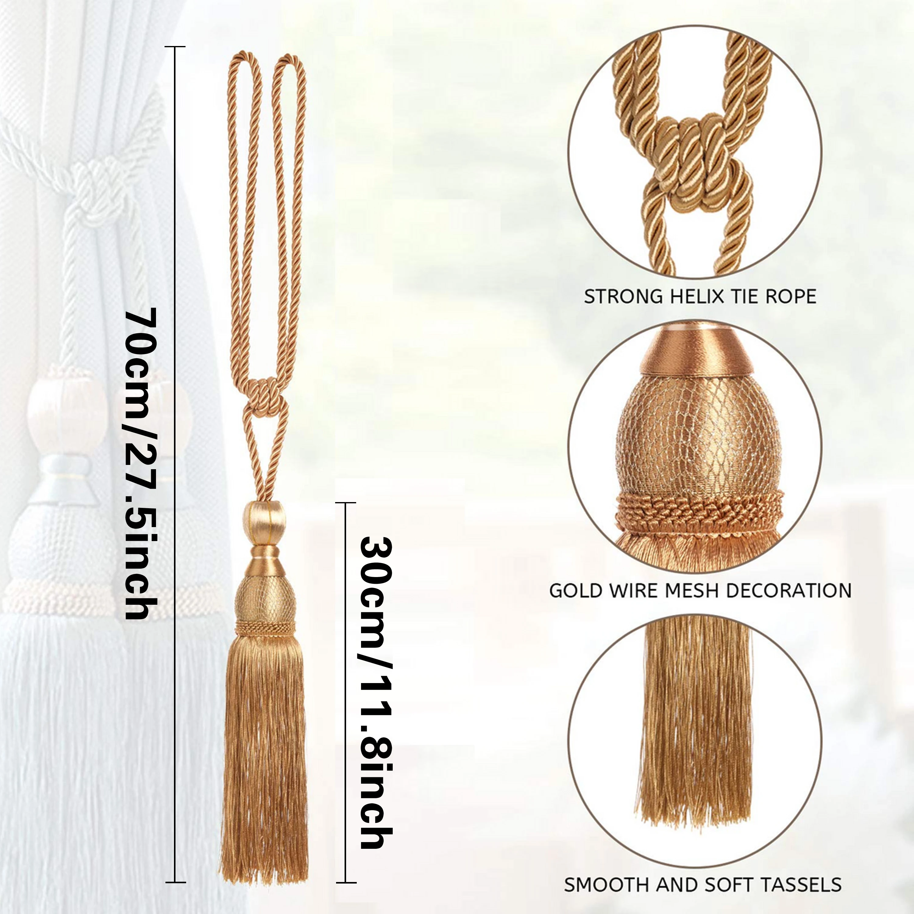 2pcs European Vintage Style Mesh Ball Tassel Curtain Tiebacks Clearance, Adjustable Hand Woven Rope Decorative Hanging Spike Cur