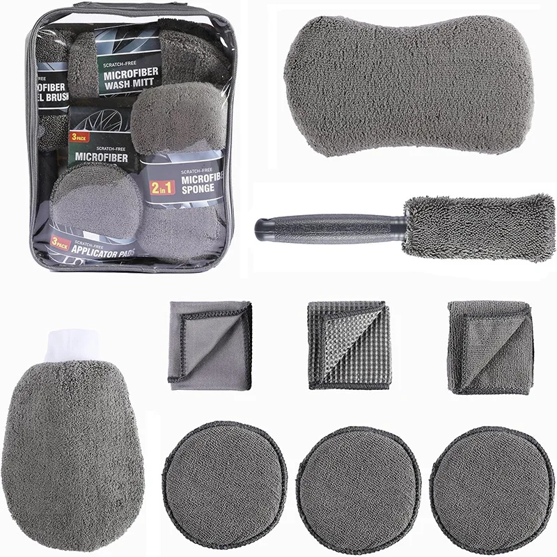 9Pcs Car Cleaning Kit That Includes a Tire Brush Microfiber Cleaning Gloves Making It an Excellent Choice for Car Cleaning