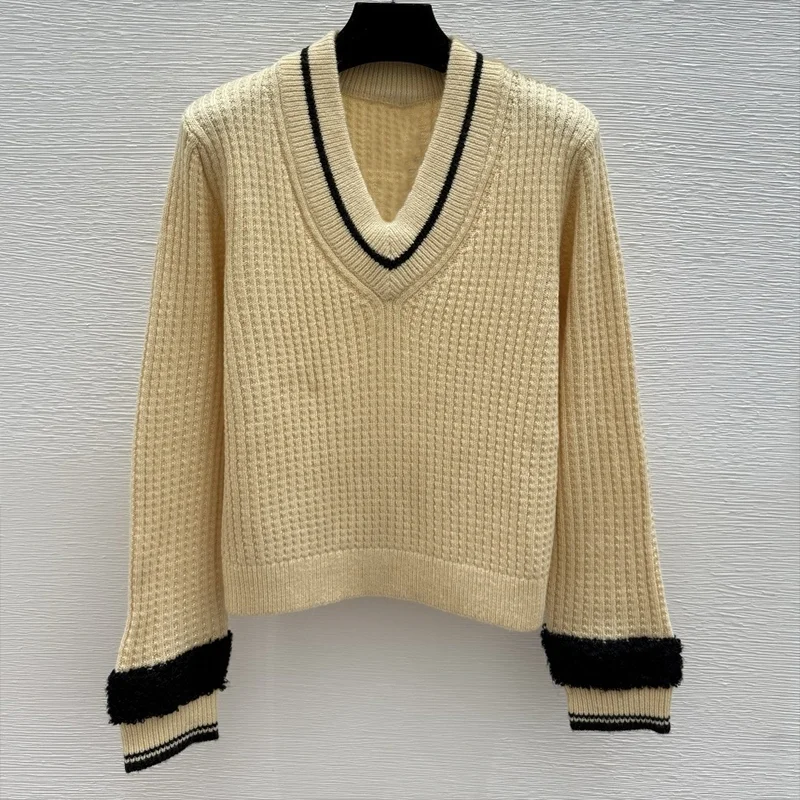 

High-quality multi-color plaid V-neck women's sweater for autumn and winter pullover classic clothing 251102248