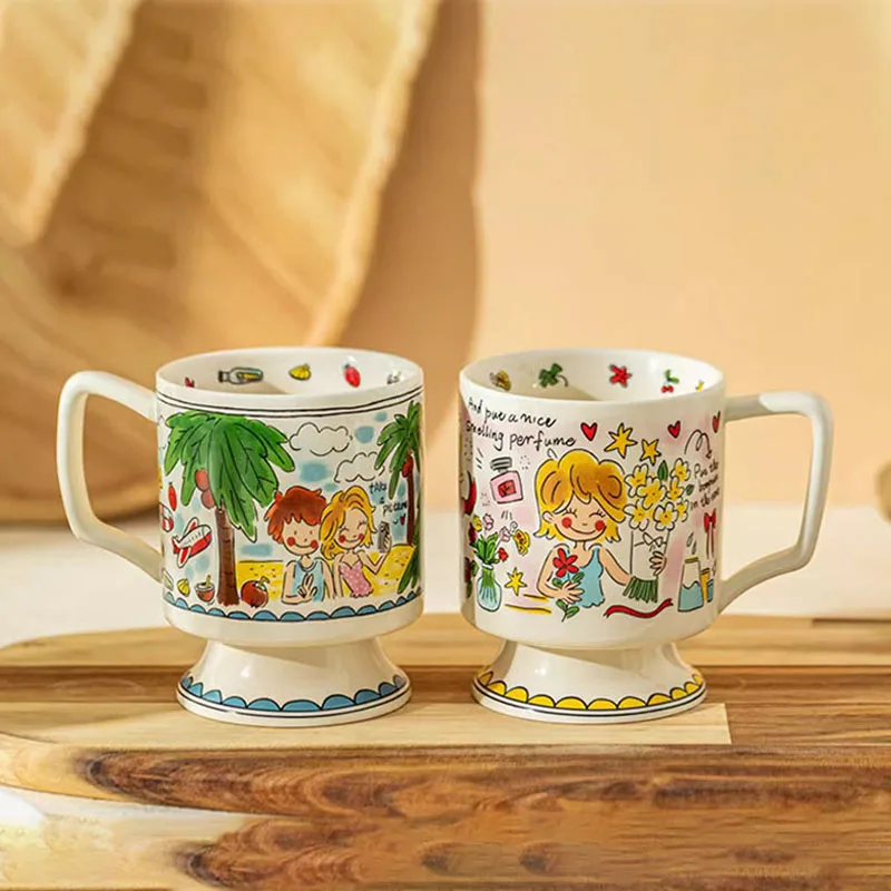 

400ml Cartoon Ceramic Girl Cup Coffee Milk Mug Boy and Girl Heat Resistant Water Tea Cup Goblet Shape Creative Couple Mugs Gift