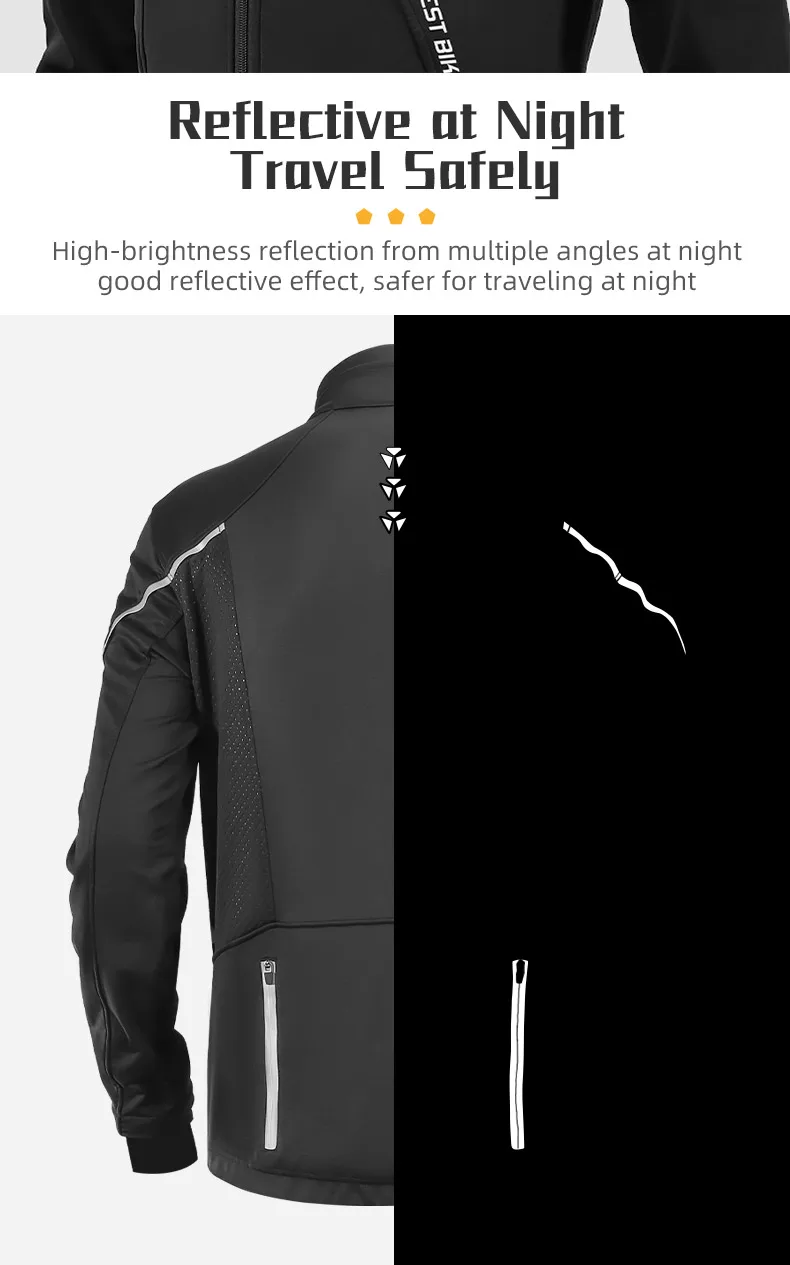 WEST BIKING Winter-Fahrradjacke, warme, winddichte MTB-Fahrradjacke für Herren, Fahrradbekleidung, reflektierendes Set – Detail 10