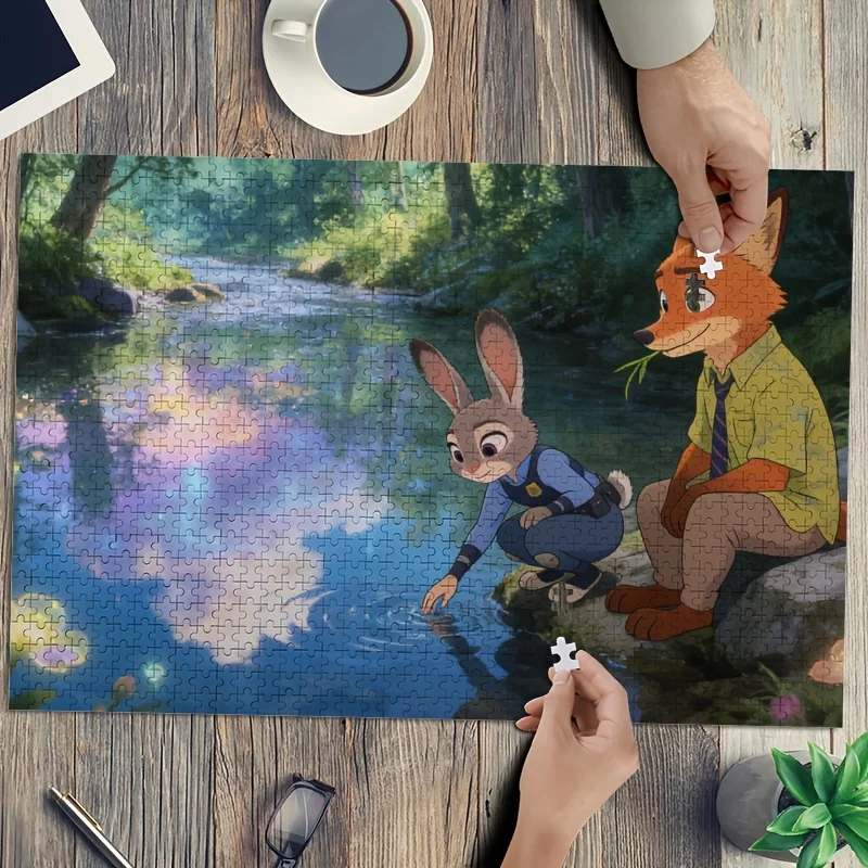 1000 stuks Disney Zootopia Judy Hopps en Nick Wild Poster Puzzel |   Hoge moeilijkheidsgraad, hersenkraker voor volwassenen, creatief cadeau voor geboorte