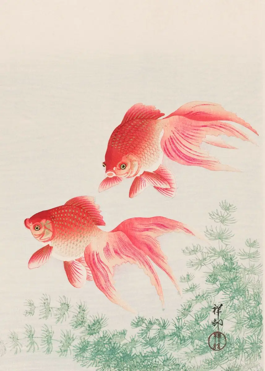 Ohara Koson Japan Ukiyo-e Landscape Canvas Print Goldfish Lotus Owl Crane Animal Wall Art Poster for Living Room Home Decor Gift