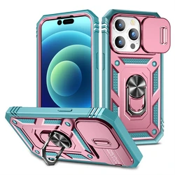 Slide Camera Lens Protection Magnetic Ring Holder Case For iPhone 17 16 15 14 13 12 11 Pro Max Plus Mini XR XS Shockproof Cover
