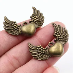 36x27mm 6pcs Antique Bronze Plated Heart With Wings Handmade Charms Pendant:DIY for bracelet necklace-P5-31