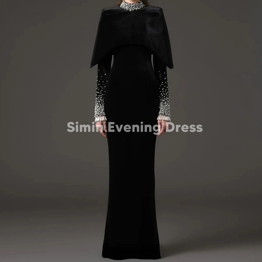 

Simin Customized Women's High-Neck Pearls Beaded Spilt Luxury Evening Dresses With Long Sleeves Sheath Elegant Dresses 2025