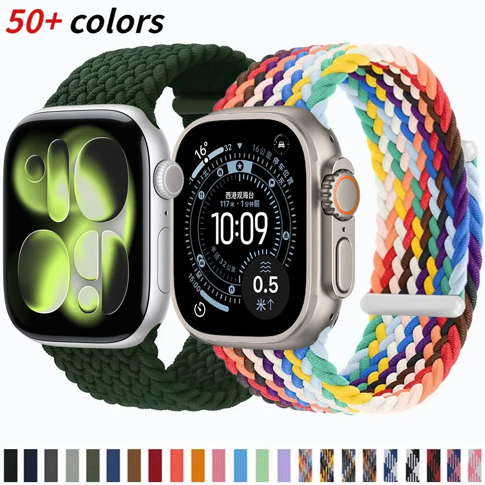 

Нейлоновая плетеная соло-петля для Apple watch band 45 мм 44 мм 40 мм 42 мм 46 мм Series Ultra 10 9 8 7 6 5 4 SE2, регулируемый эластичный ремешок