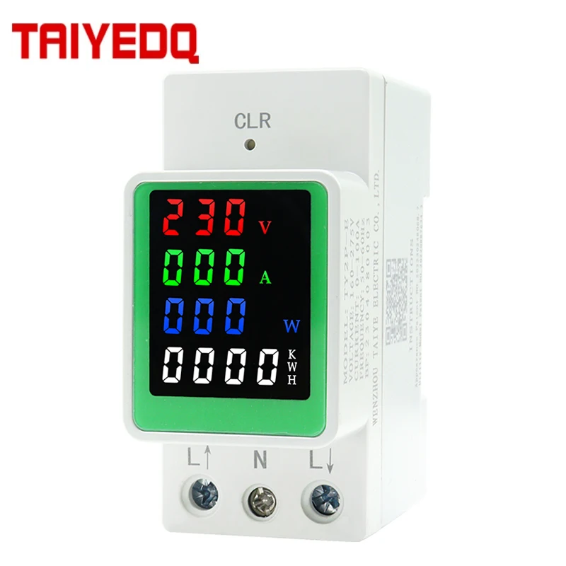 Electric Power Meter Monitor Watt Power KWH Din Rail AC 110V 220V 100A Voltmeter Ammeter Wattmeter