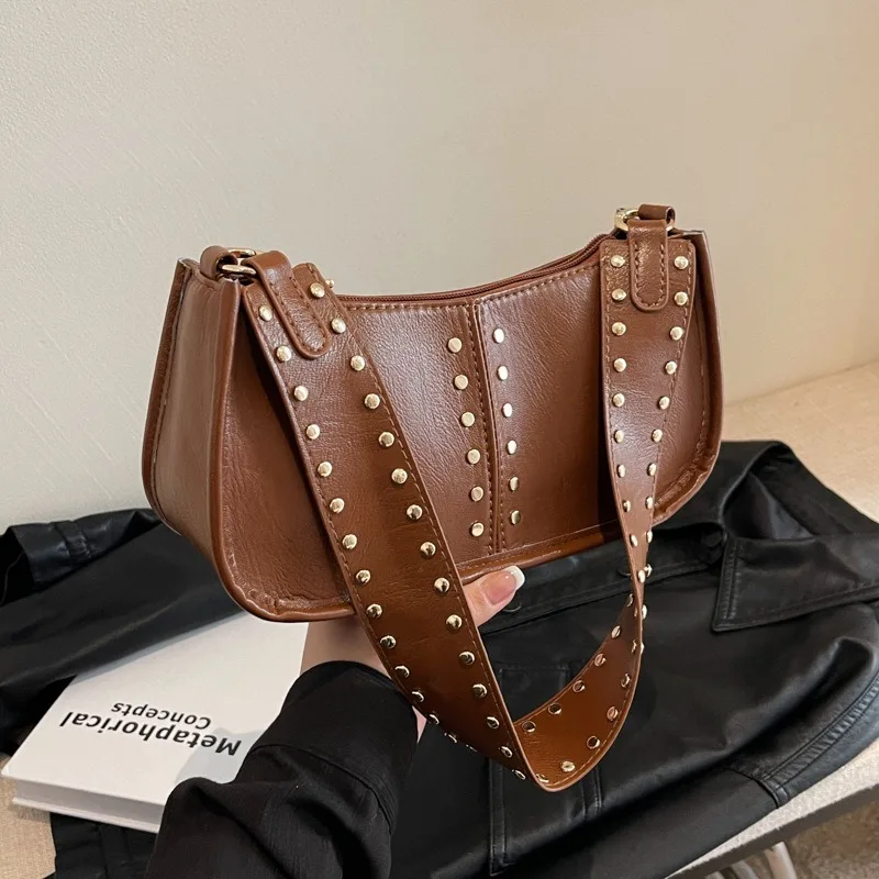 Women Bag New Euro-America Style Vintage Fashion Rivet PU Leather Shoulder Bag Neat Sewing Thread Cool Street Fashion All-match