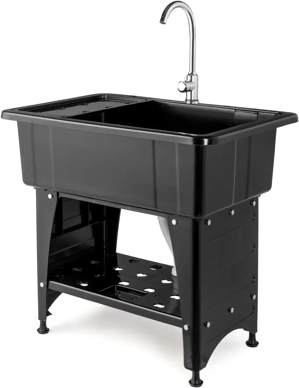 Utility Sink Laundry Tub for Washing Room,Freestanding Utility Sink with Stainless Steel Faucet,Black,32.3