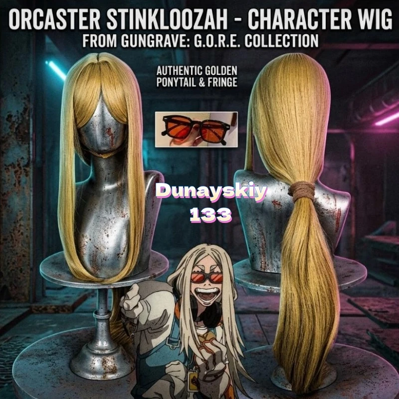 Peluca rubia larga de cosplay de August Stilza, pelo de fibra resistente al calor con accesorio de gafas, anime Gachiakuta, Halloween