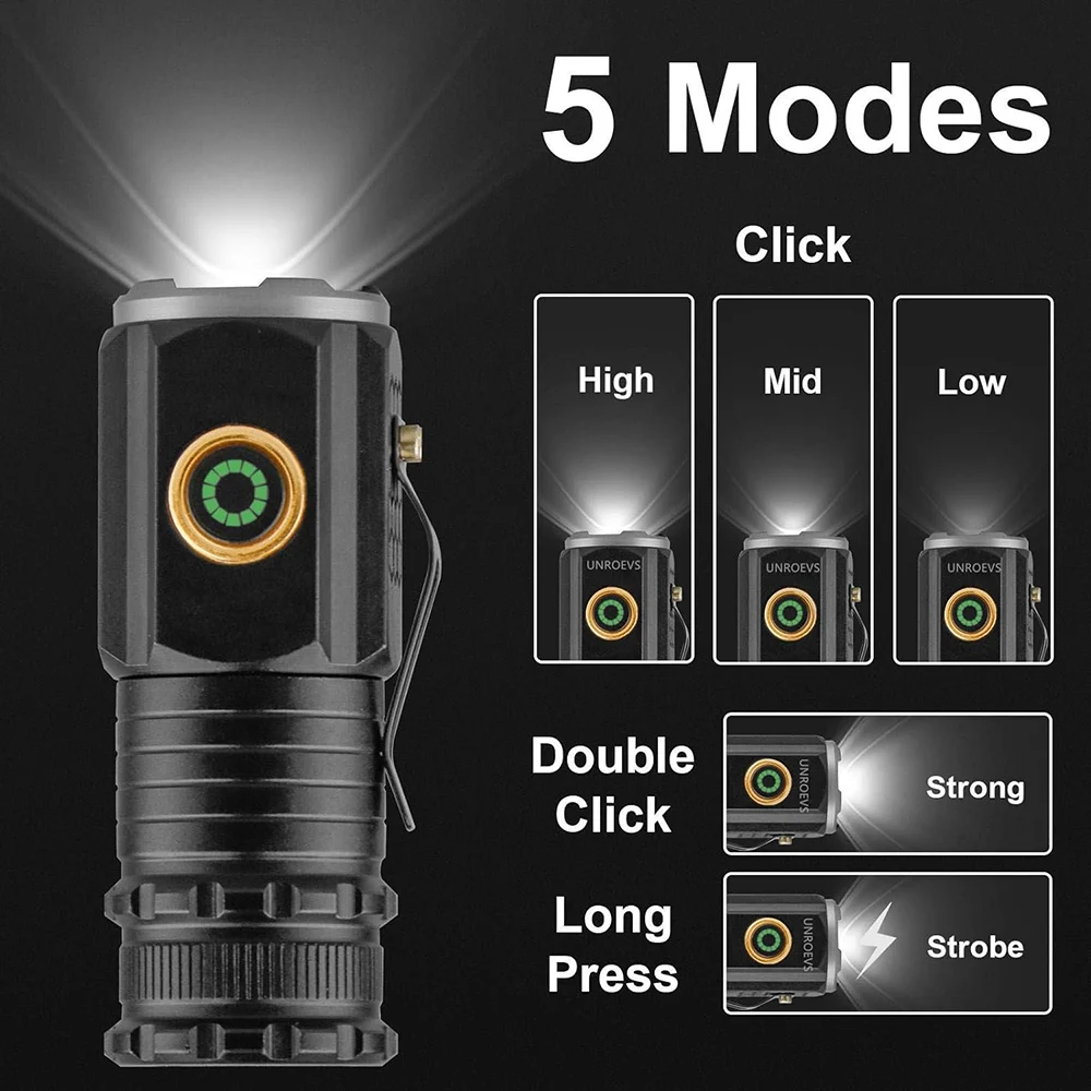 High Power Mini LED Flashlights Portable Metal Torch With 3 LED Powerful Tail Magnet EDC Waterproof Rechargeable Camping Lantern