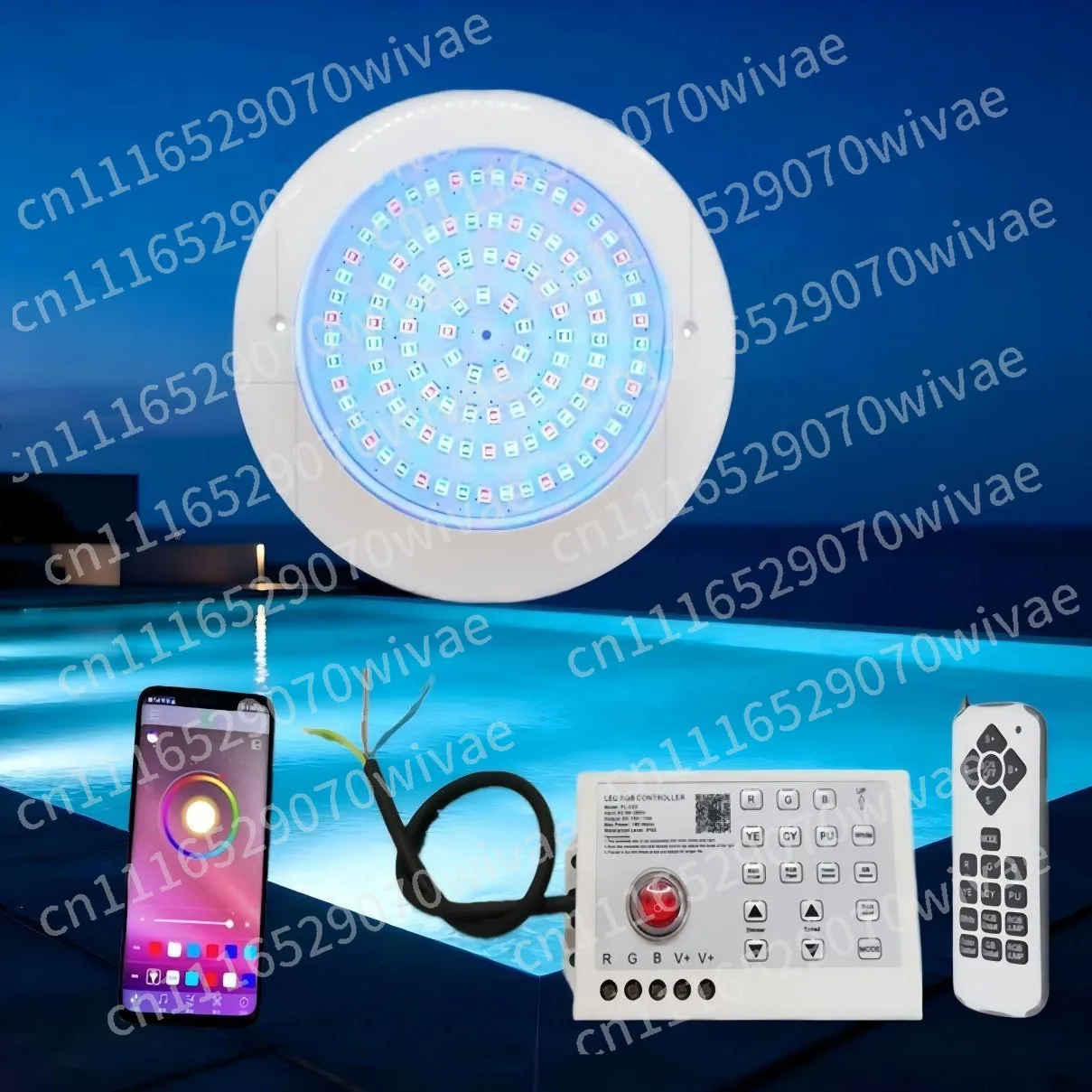 Wall Mounted Pool Light, IP68 Waterproof, 12V 40W Underwater Lamp, APP Wireless Remote & Button Control for Swimming Pool